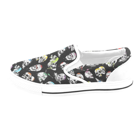Skull Print Design LKS3013 White Slip Ons Canvas Women's Shoes
