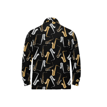 Saxophone Pattern Print Design 01 Long Sleeve Polo Shirt For Men's