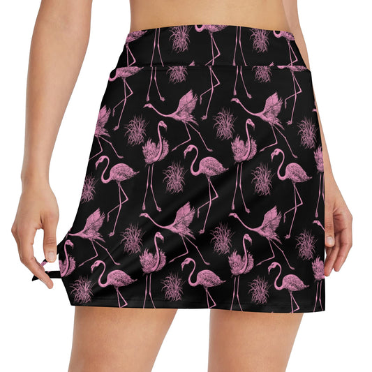 Flamingo Pink Print Pattern Women's Golf Skirt with Pocket