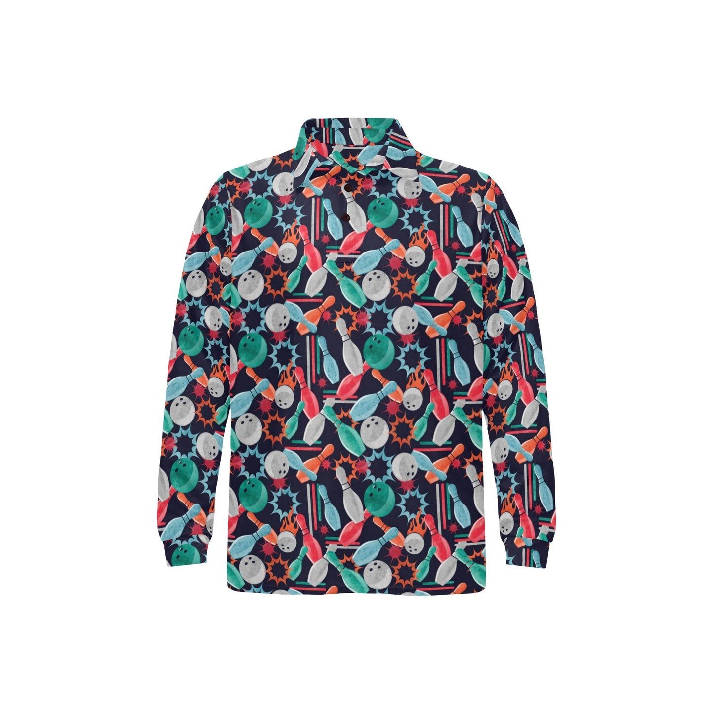 Bowling Pattern Print Design 08 Long Sleeve Polo Shirt For Men's