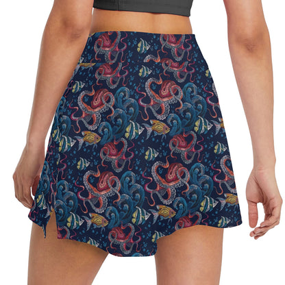 Octopus Deep Sea Print Themed 17" Golf & Pickleball Skort with Pockets