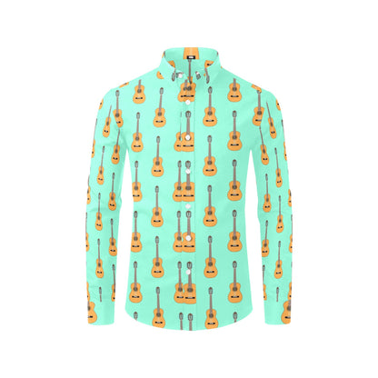 Acoustic Guitar Print Design LKS403 Men's Long Sleeve Dress Shirt