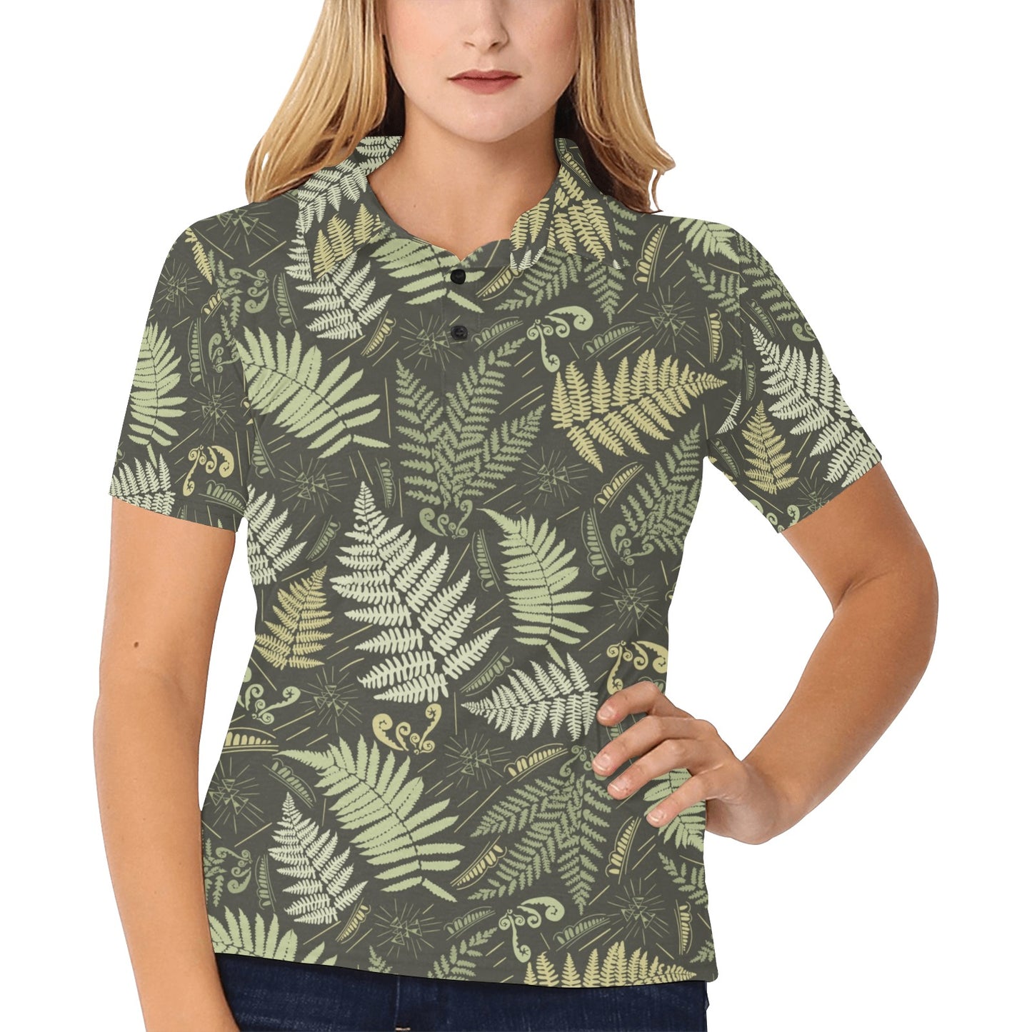 Fern Leave Green Print Pattern Women's Polo Shirt