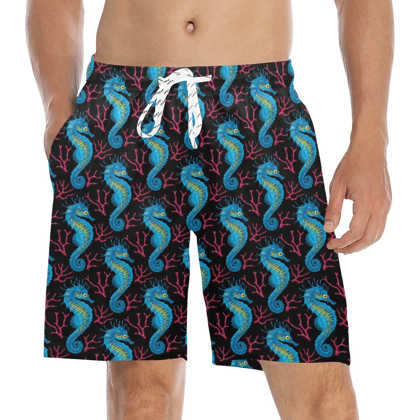 SeaHorse Print Design LKS401 Men's Swim Trunks Beach Shorts