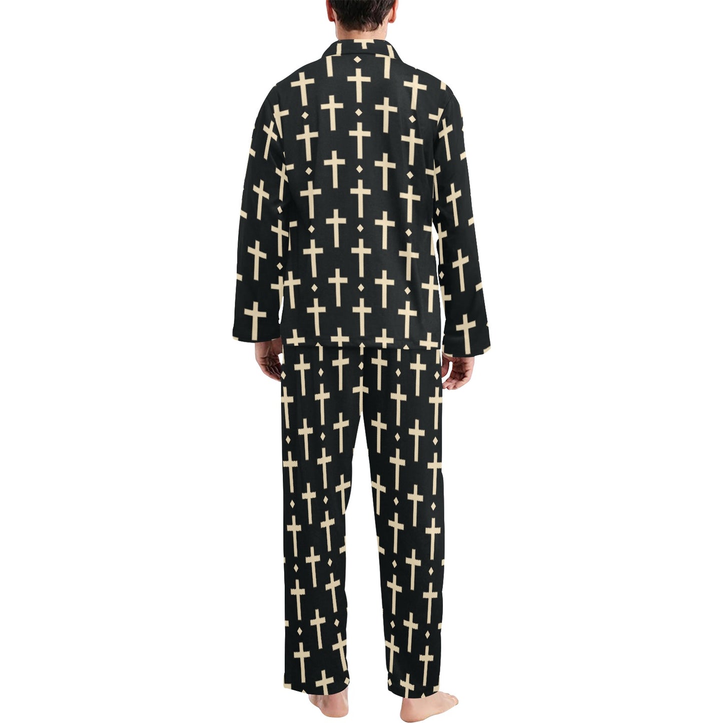Cross Pattern Print Design 03 Men's Long Pajama Set