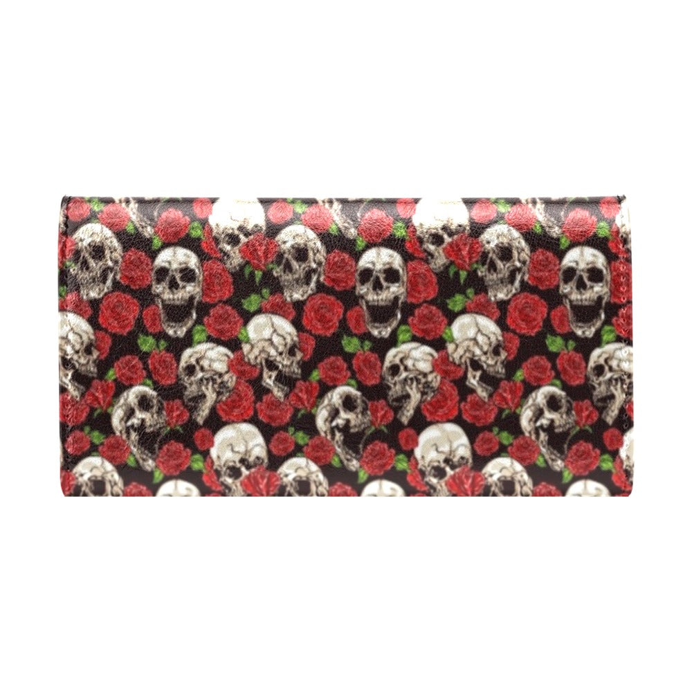 Skull Roses Design Themed Print Women's Trifold Wallet