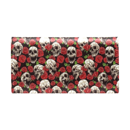 Skull Roses Design Themed Print Women's Trifold Wallet