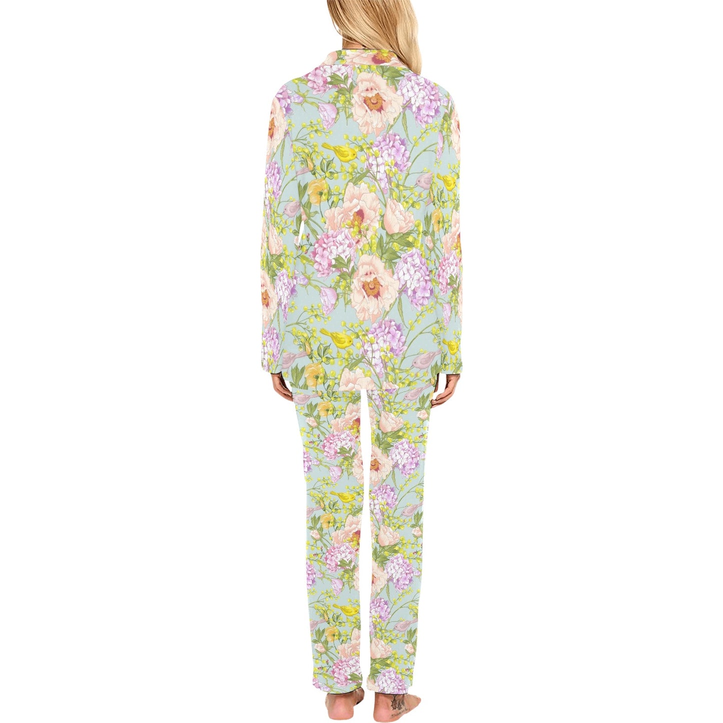 Hydrangea Pattern Print Design HD02 Women's Long Pajama Set