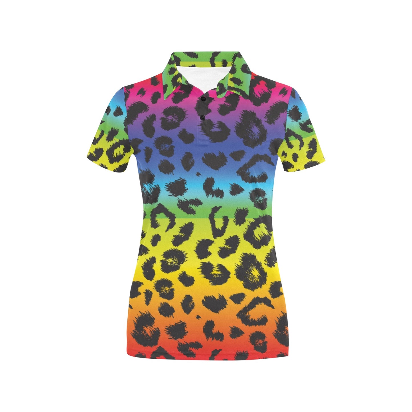 Rainbow Leopard Pattern Print Design A01 Women's Polo Shirt