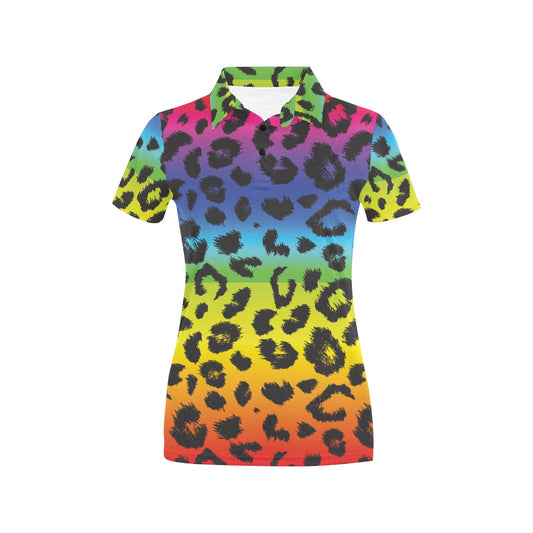 Rainbow Leopard Pattern Print Design A01 Women's Polo Shirt