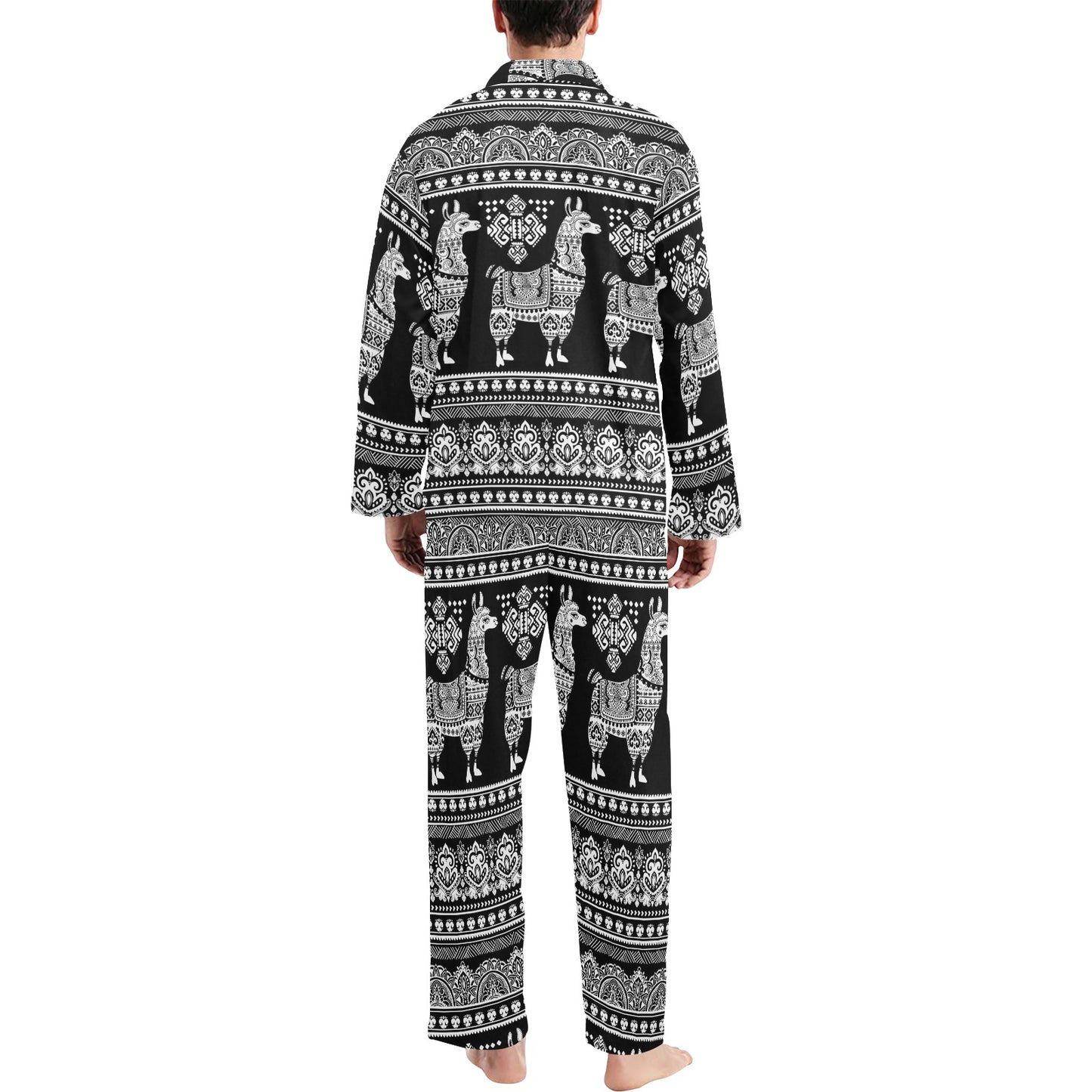 Llama Aztec Style Pattern Print Design 01 Men's Long Pajama Set