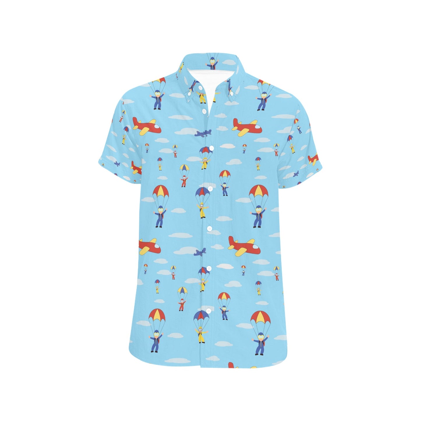 Skydiver Print Design LKS304 Men Short Sleeve Button Up Shirt