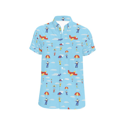 Skydiver Print Design LKS304 Men Short Sleeve Button Up Shirt