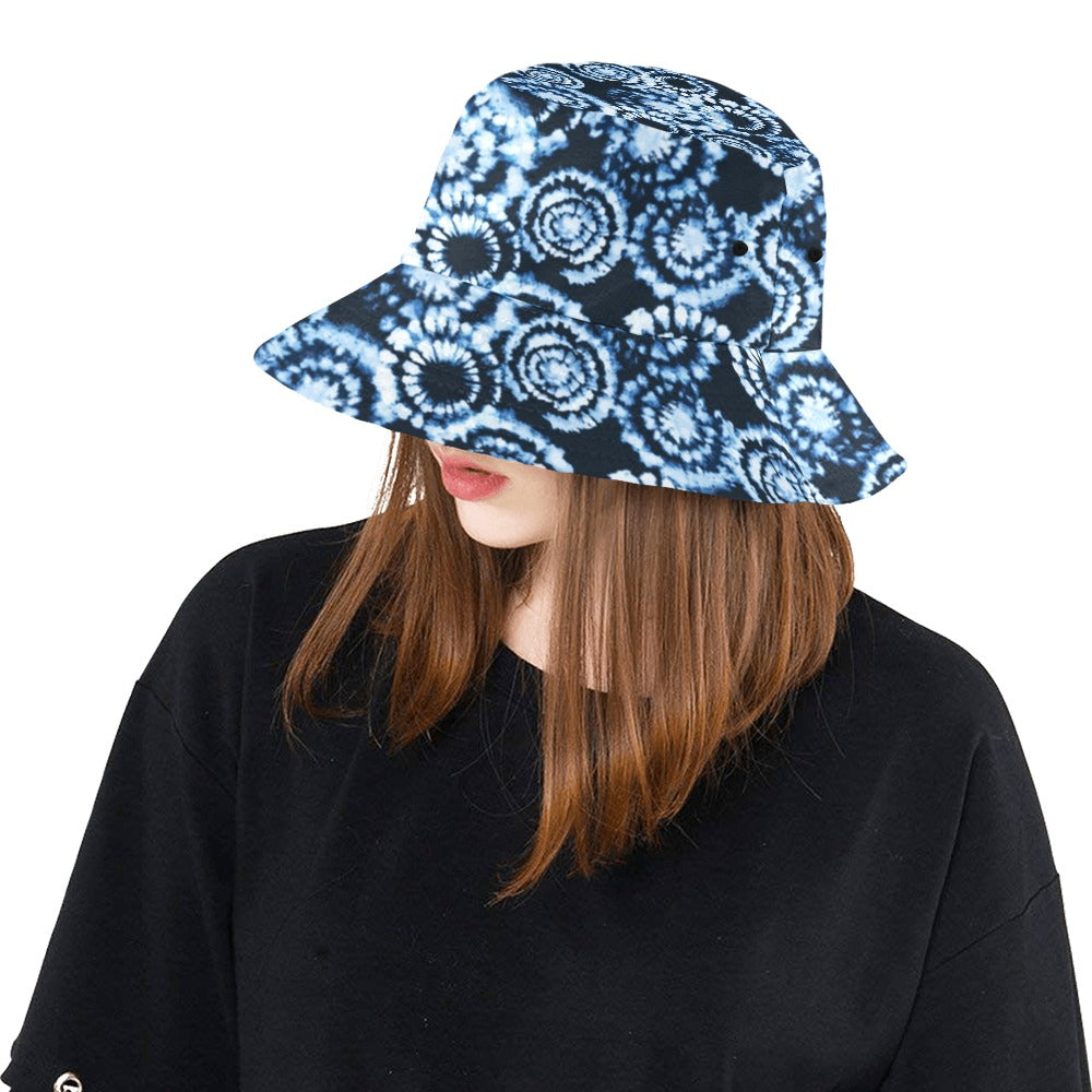 Tie Dye Dark Blue Print Design LKS306 Unisex Bucket Hat