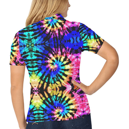 Tie Dye Rainbow Design Print Women's Polo Shirt