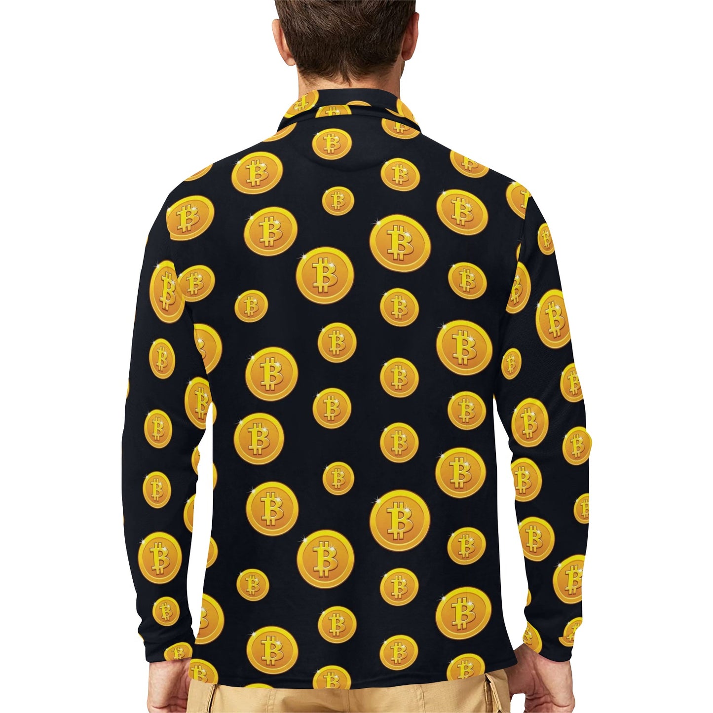 Bitcoin Pattern Print Design DO04 Long Sleeve Polo Shirt For Men's