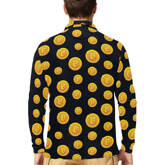 Bitcoin Pattern Print Design DO04 Long Sleeve Polo Shirt For Men's