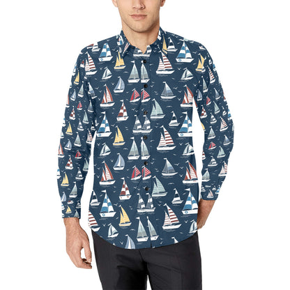 Sailboat Print Design LKS306 Men's Long Sleeve Dress Shirt