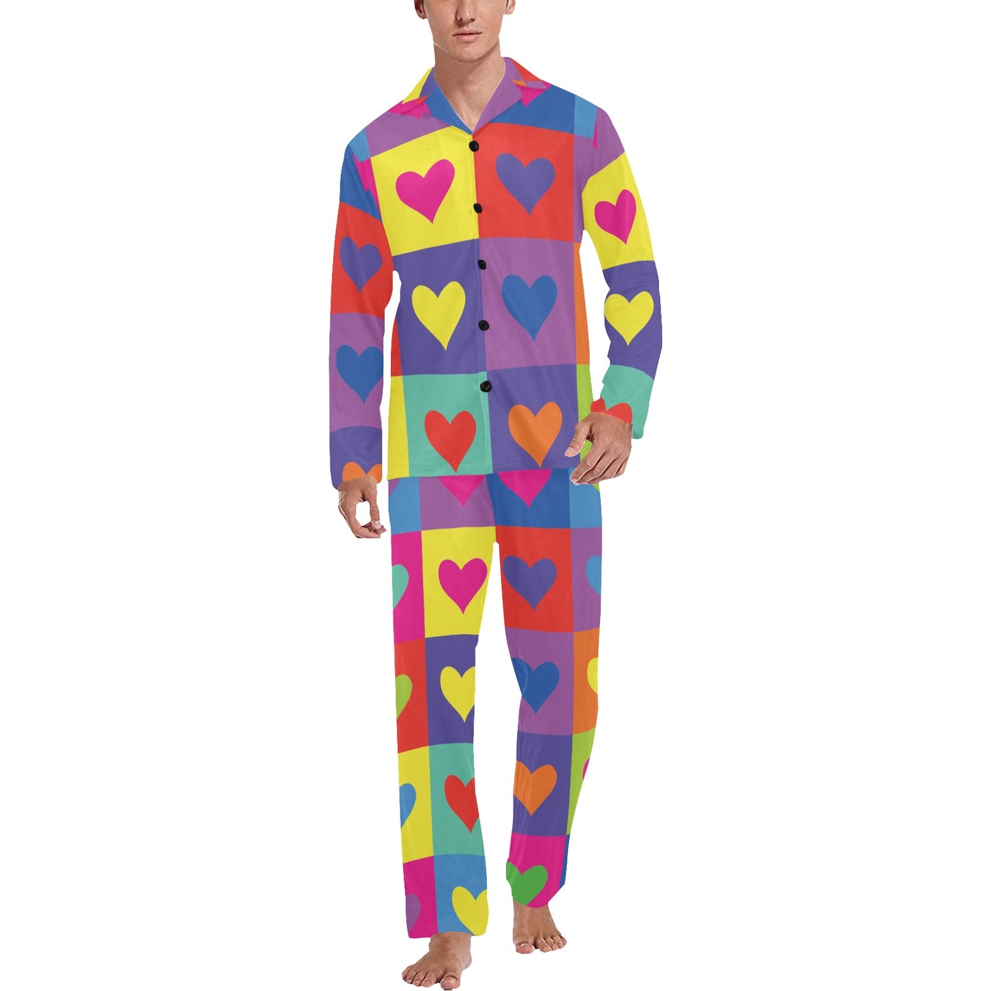 Pop Art Heart Pattern Print Design A01 Men's Long Pajama Set