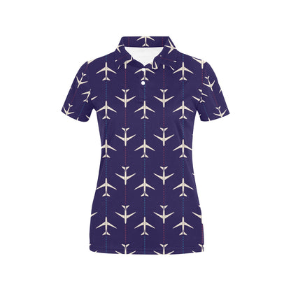 Airplane Pattern Print Design 03 Women's Polo Shirt