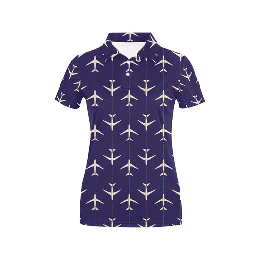 Airplane Pattern Print Design 03 Women's Polo Shirt