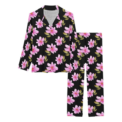 Magnolia Pattern Print Design MAG06 Women's Long Pajama Set
