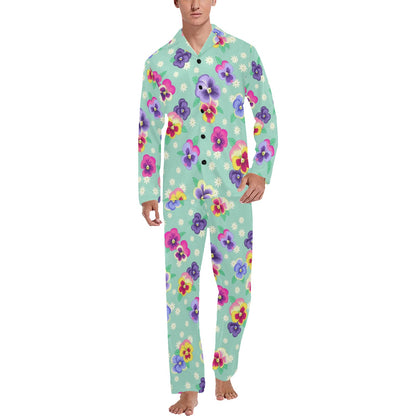 Pansy Pattern Print Design PS08 Men's Long Pajama Set