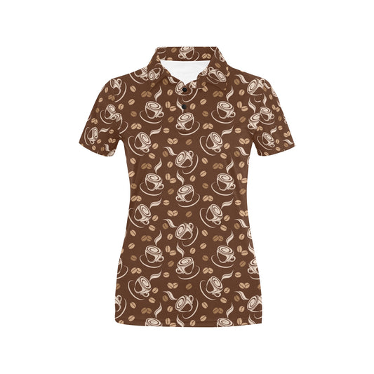 Coffee Pattern Print Design 03 Women's Polo Shirt