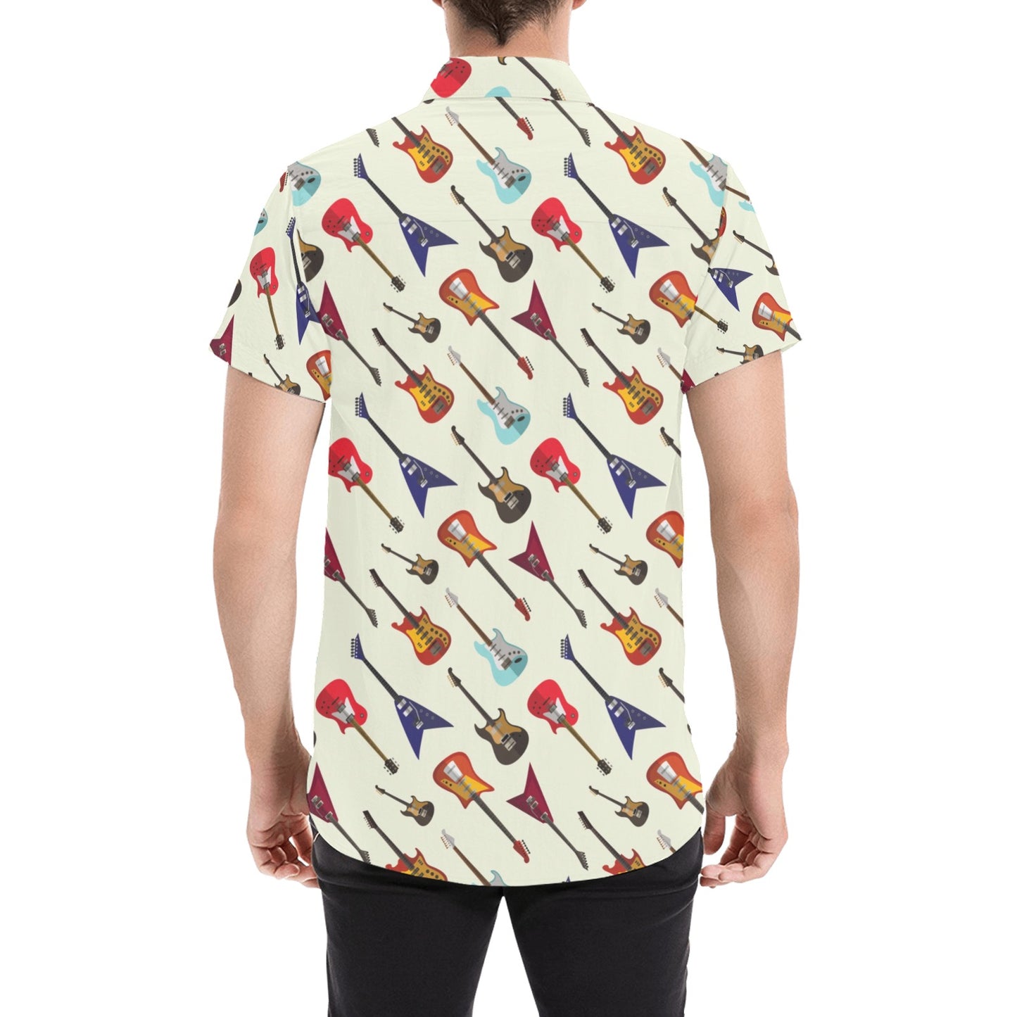 Electric Guitar Print Design LKS404 Men Short Sleeve Button Up Shirt