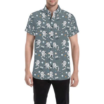 Skateboard Print Design LKS306 Men Short Sleeve Button Up Shirt