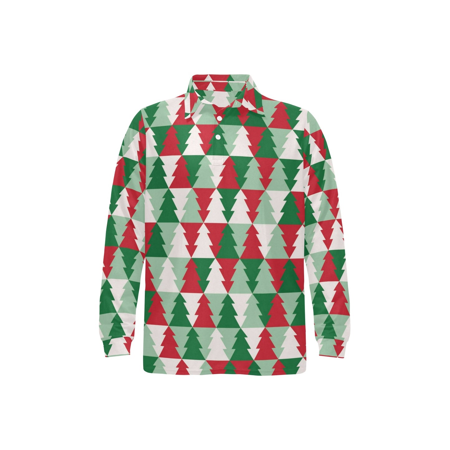 Christmas Tree Pattern Print Design 01 Long Sleeve Polo Shirt For Men's