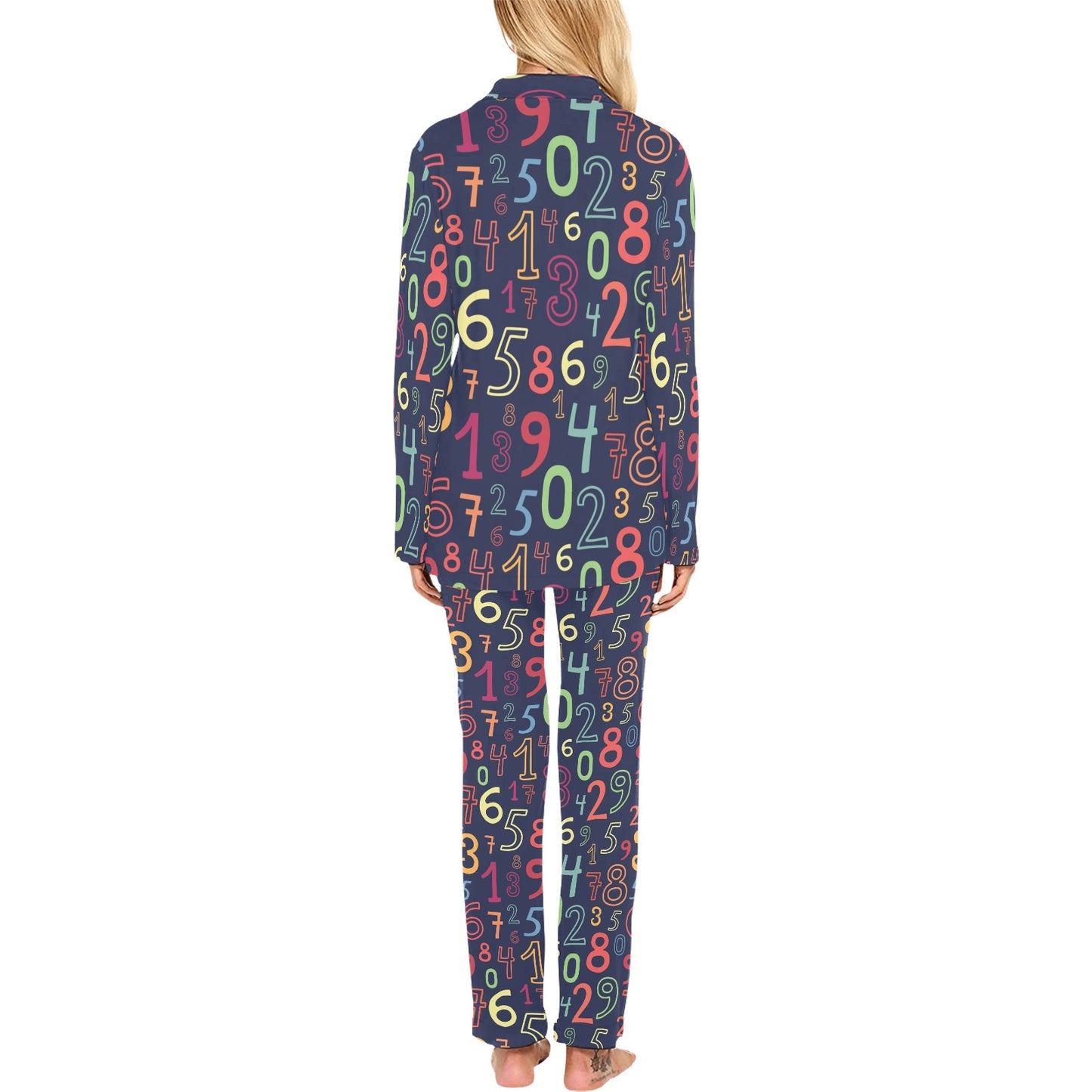 Number Pattern Print Design A01 Women's Long Pajama Set