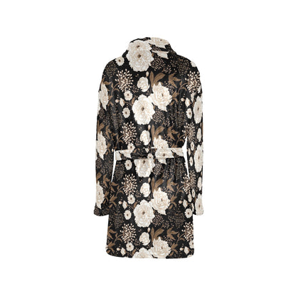 Peony Pattern Print Design A02 Women's Fleece Robe
