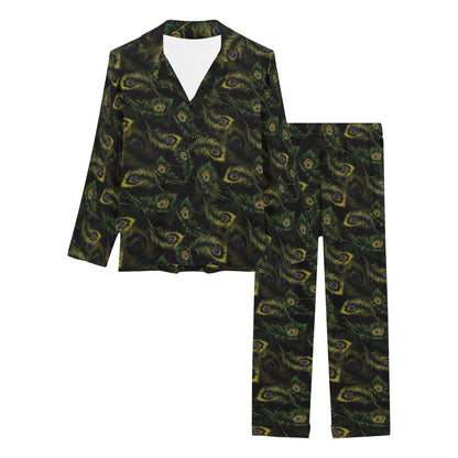Peacock Feather Pattern Design Print Women's Long Pajama Set