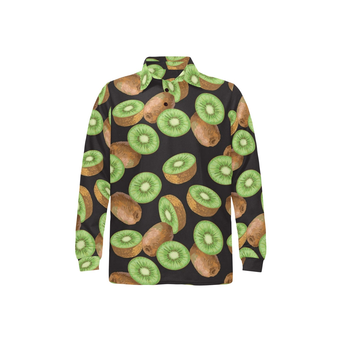 Kiwi Pattern Print Design KW03 Long Sleeve Polo Shirt For Men's