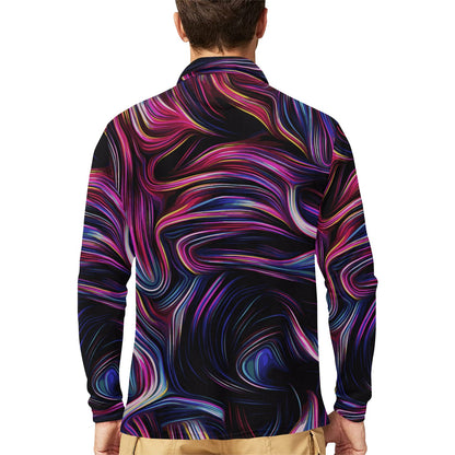 Liquid Pattern Print Design 01 Long Sleeve Polo Shirt For Men's