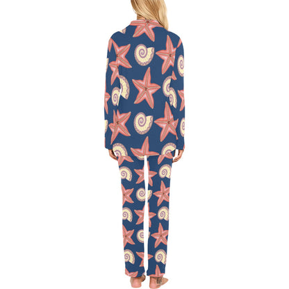 Starfish Pattern Print Design 03 Women's Long Pajama Set