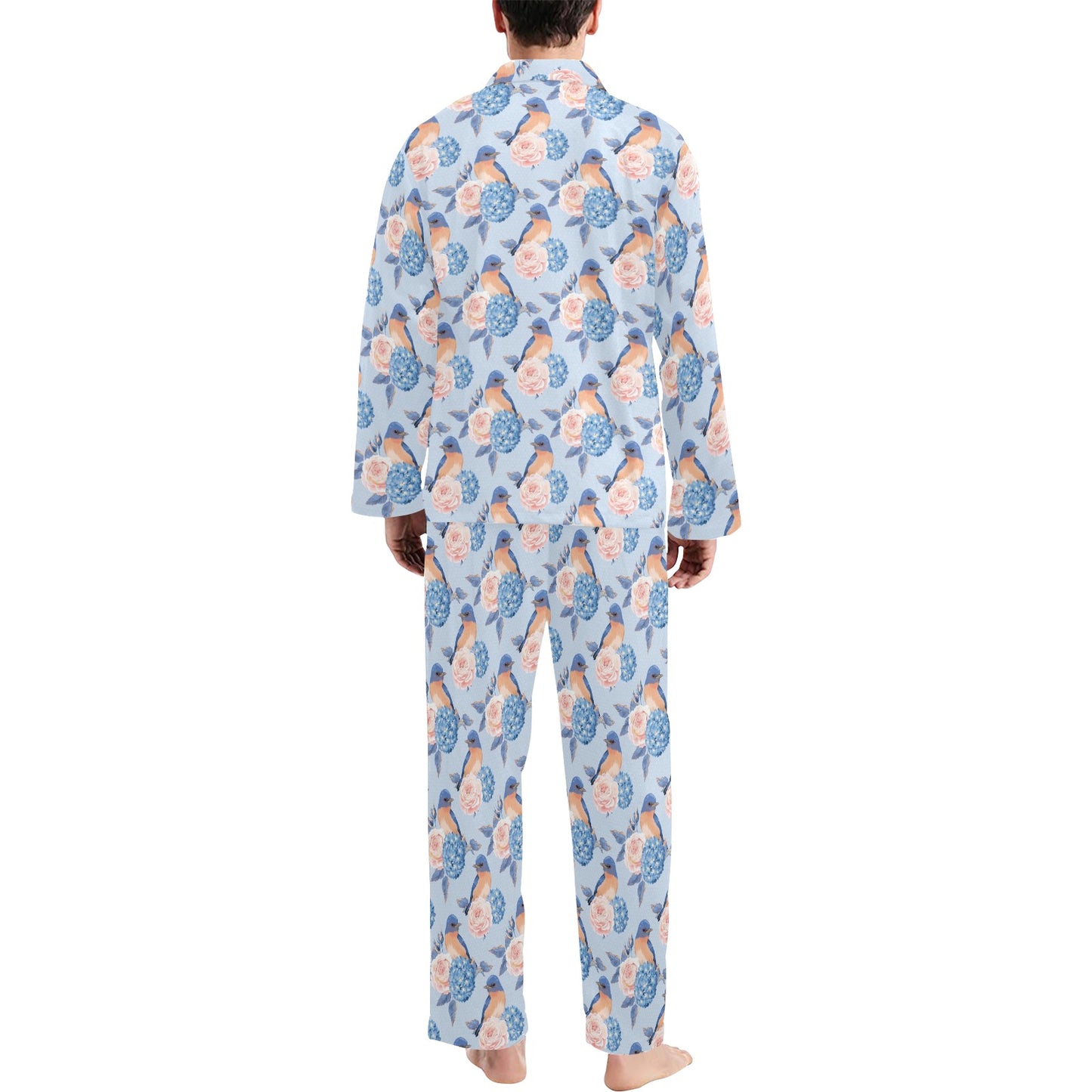 Bluebird Pattern Print Design 01 Men's Long Pajama Set