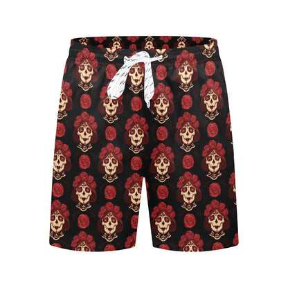 Day of the Dead Skull Girl Pattern Men's Swim Trunks Beach Shorts