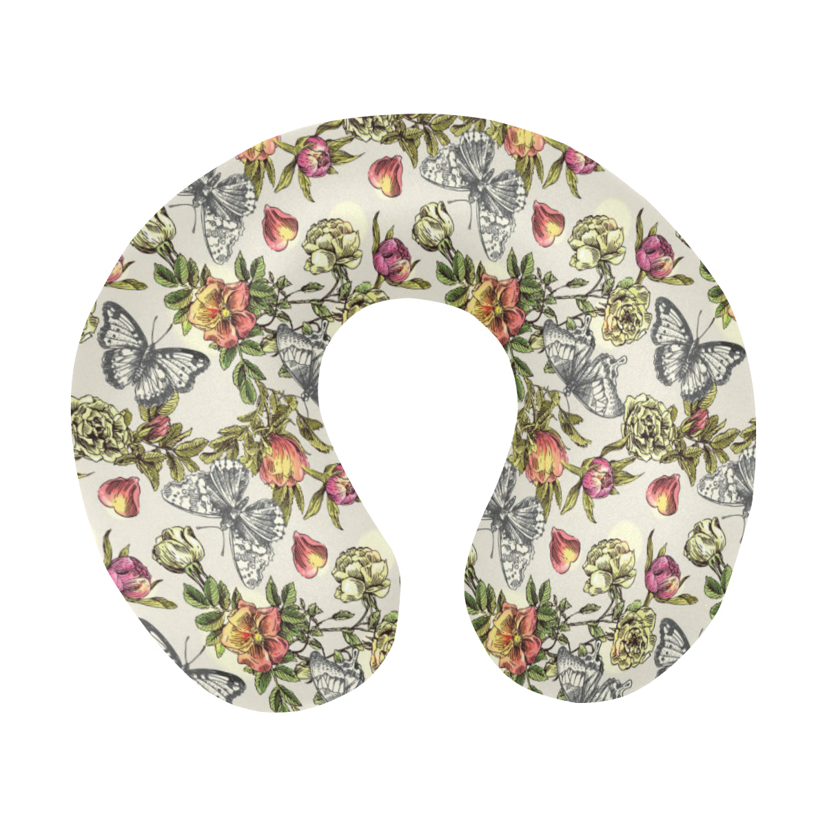 Butterfly Flower Pattern Print Design 06 U-Shaped Travel Neck Pillow