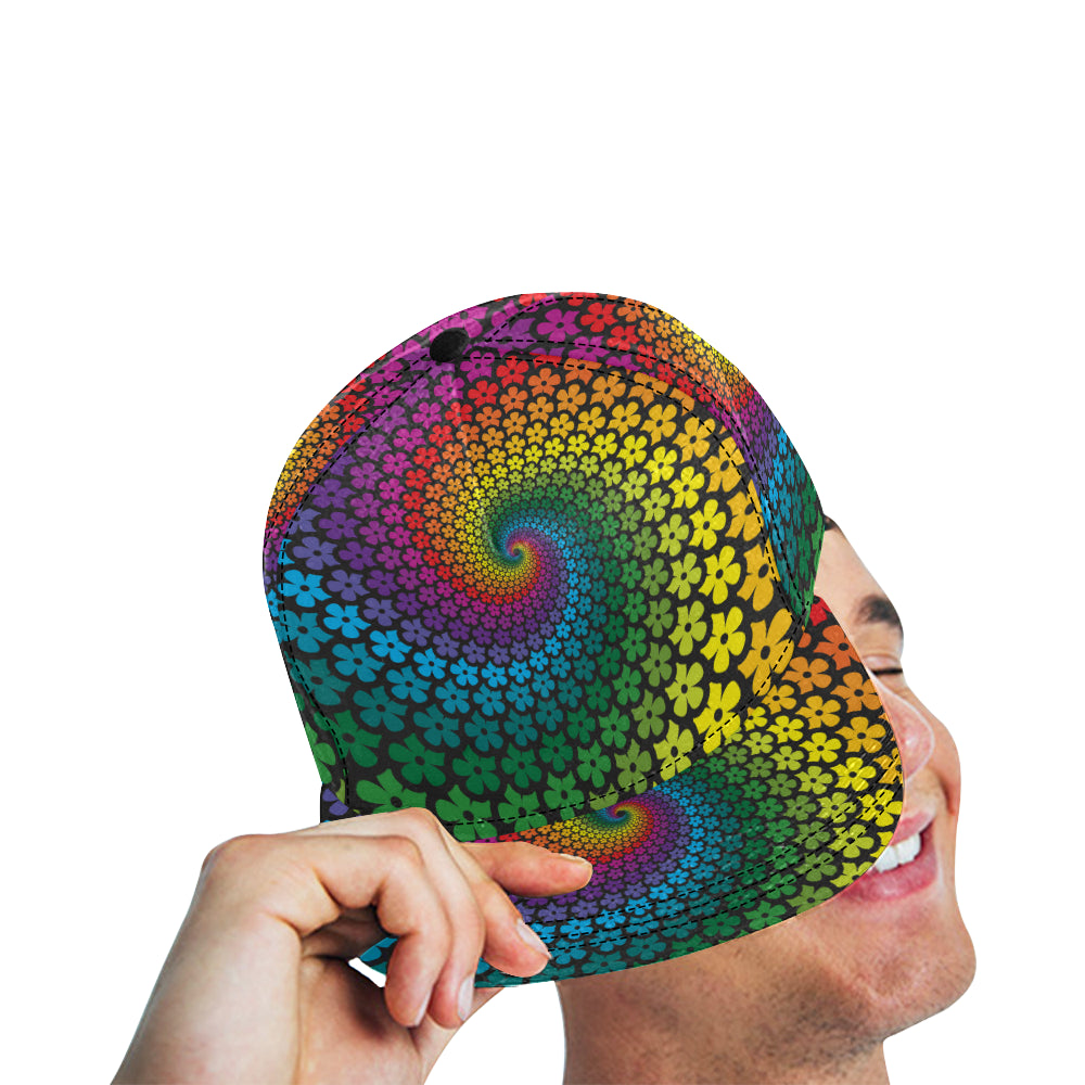 Flower Power Rainbow Spiral Print Snapback Cap