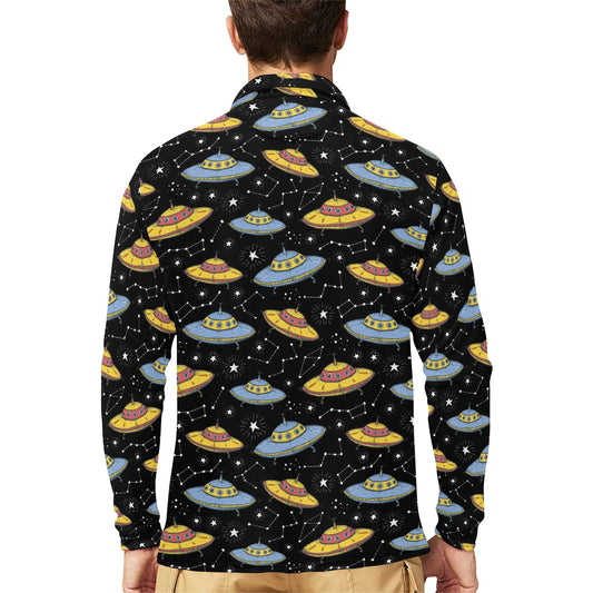 UFO Print Design LKS307 Long Sleeve Polo Shirt For Men's