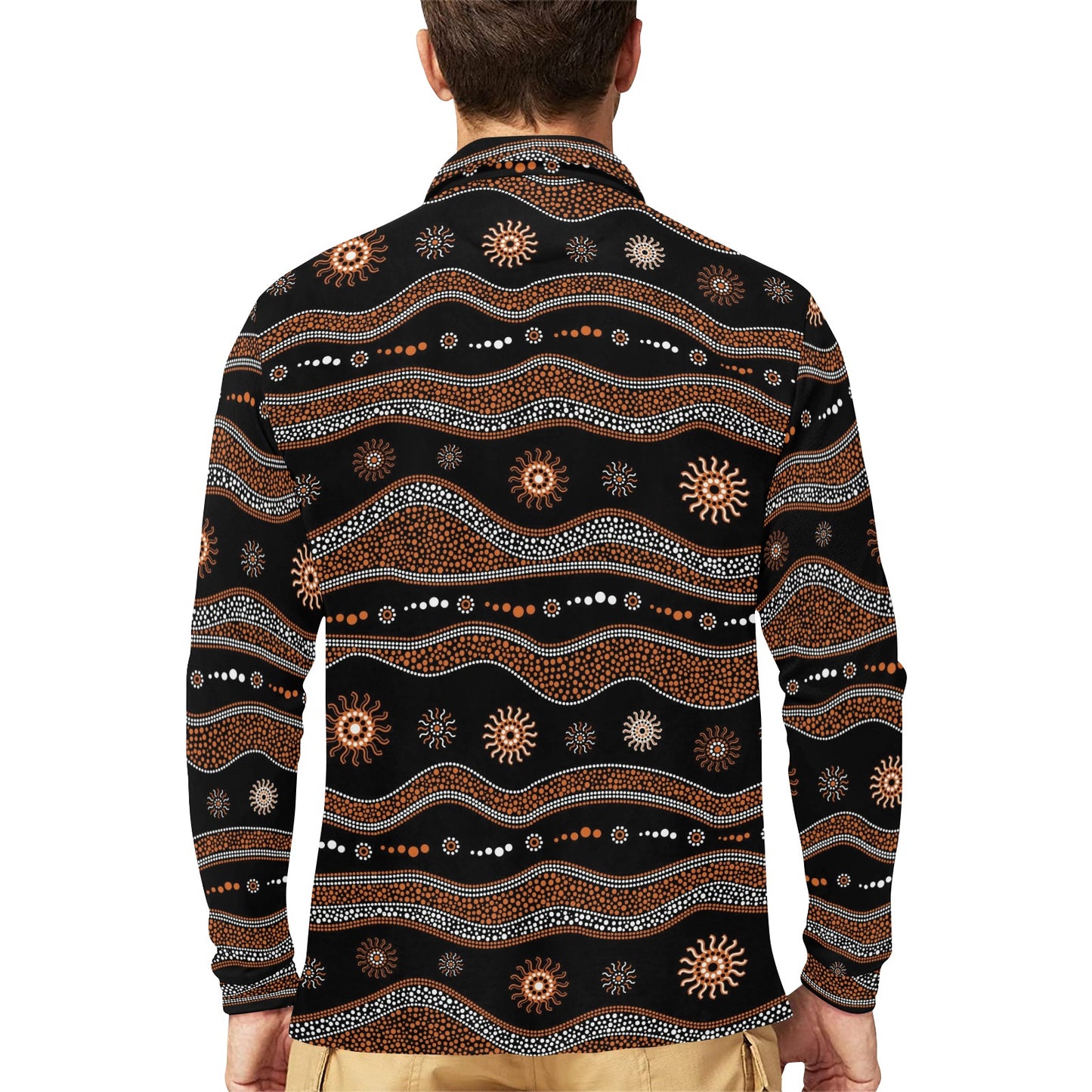 Aboriginal Print Design LKS404 Long Sleeve Polo Shirt For Men's