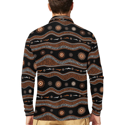Aboriginal Print Design LKS404 Long Sleeve Polo Shirt For Men's