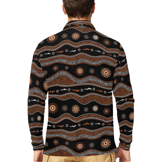 Aboriginal Print Design LKS404 Long Sleeve Polo Shirt For Men's
