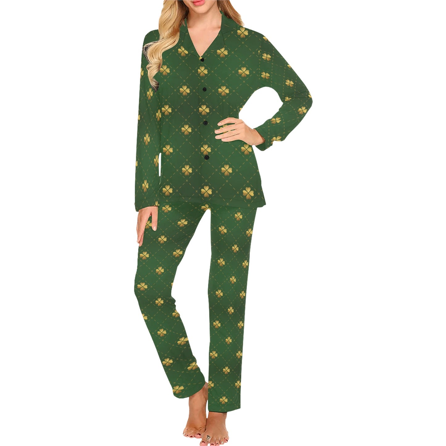 cloverPattern Print Design 01 Women's Long Pajama Set