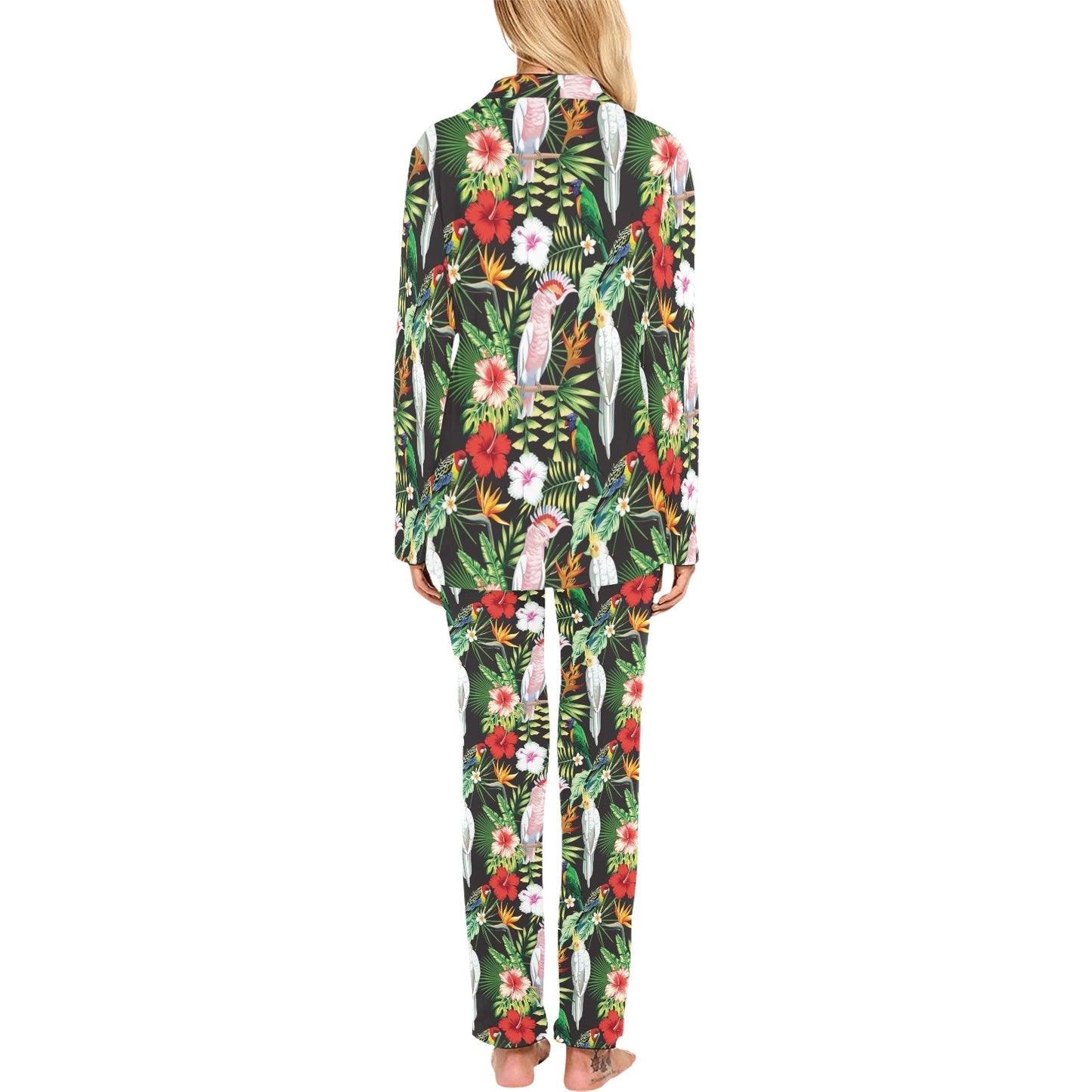 Tropical Flower Pattern Print Design TF03 Women's Long Pajama Set