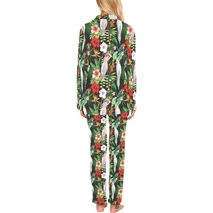 Tropical Flower Pattern Print Design TF03 Women's Long Pajama Set