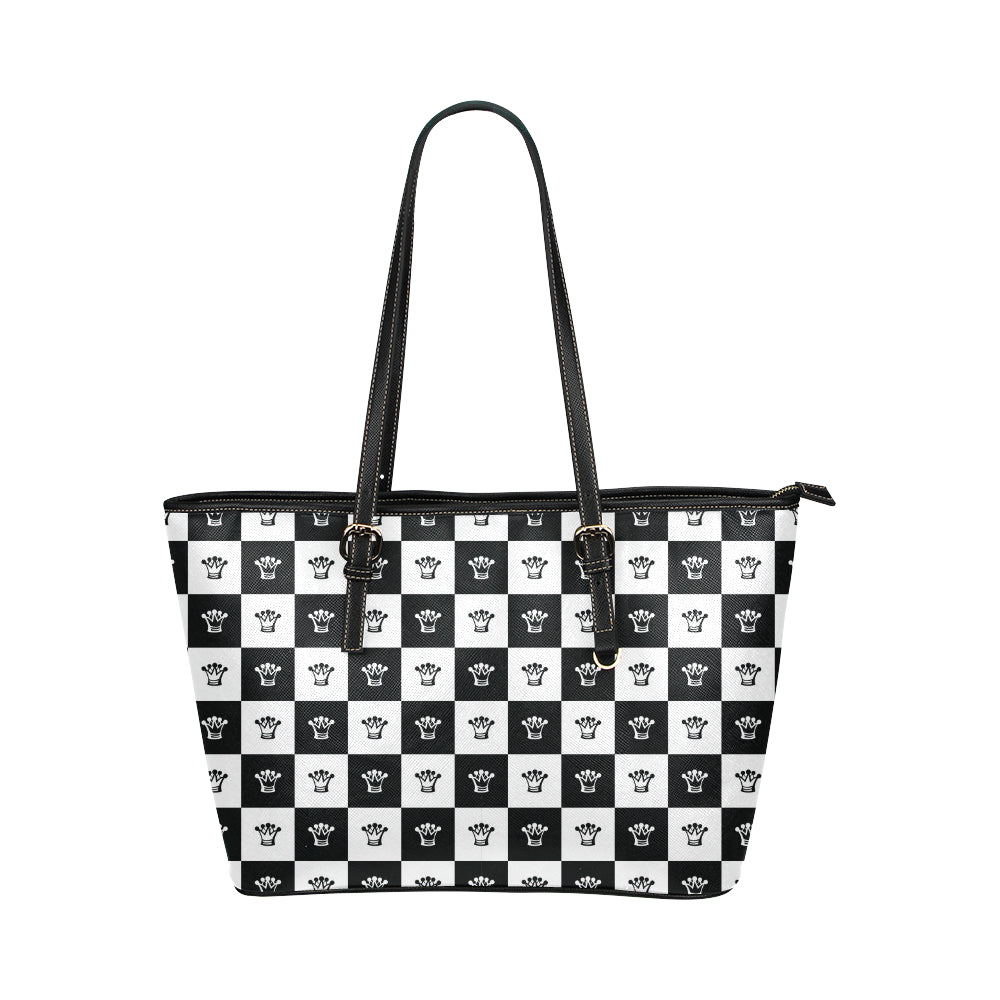 Checkered Flag Crown Pattern Leather Tote Bag