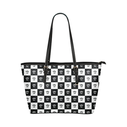 Checkered Flag Crown Pattern Leather Tote Bag